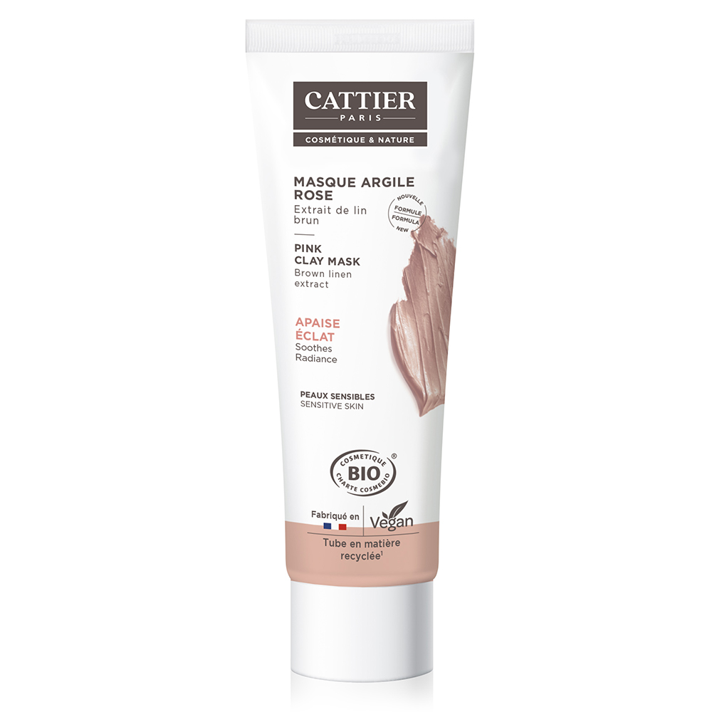 Cattier Argile Masque Visage Rose Extrait de Lin Peaux Sensibles Bio 100ml