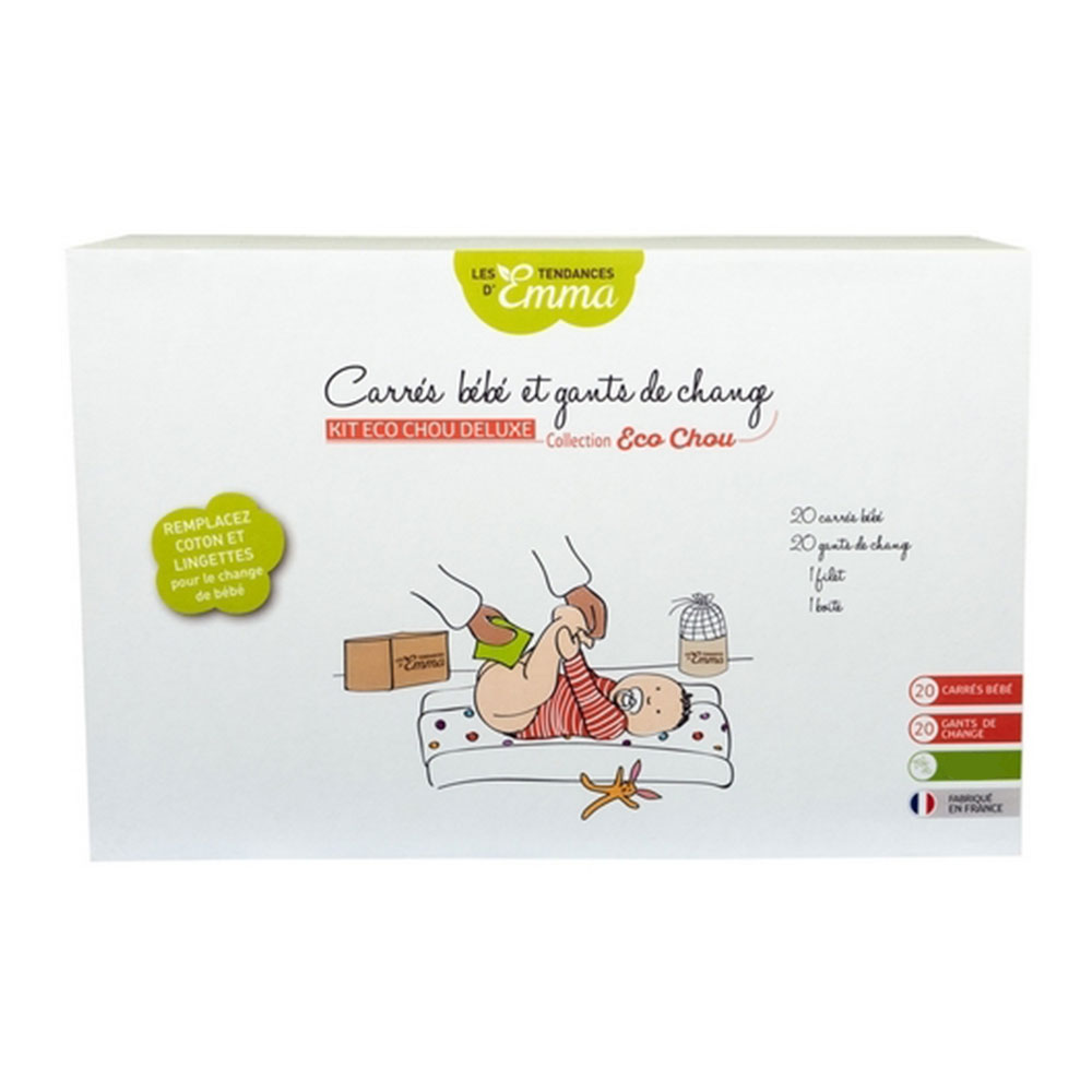 Les Tendances D'Emma Eco Chou Kit Deluxe Gants De Change + Carrés Bébé Lavables Eucalyptus