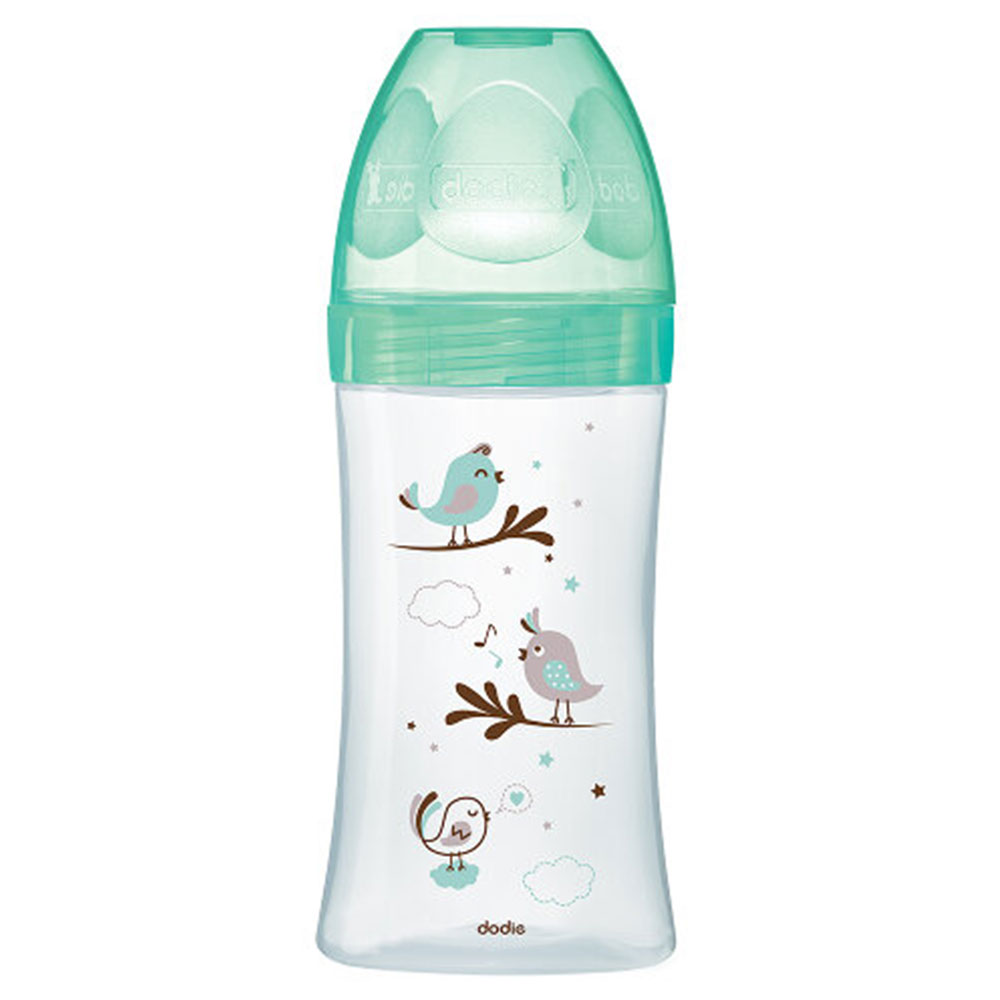 Dodie Biberon Anti Colique En Verre Debit 3 0 A 6 Mois Vert Oiseaux 270ml