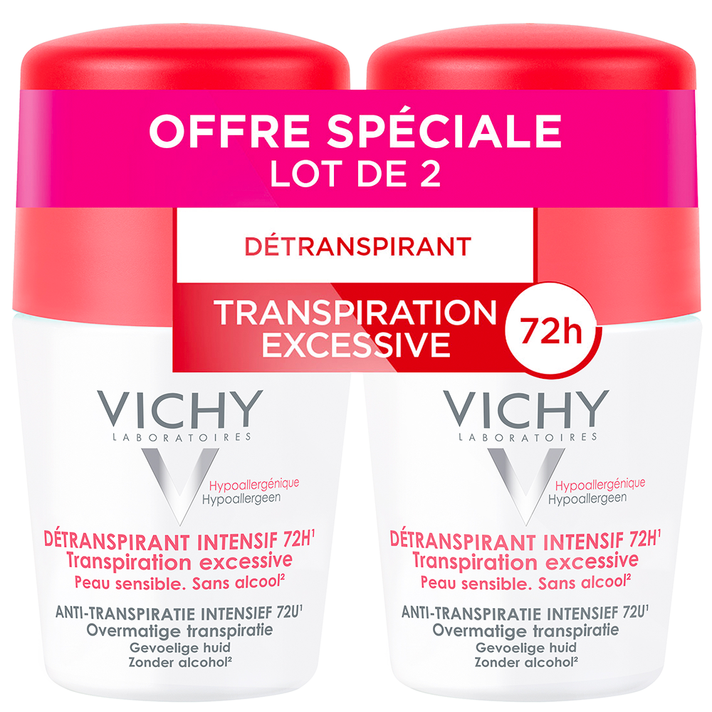 Vichy Déodorant Détranspirant Intensif Efficace 72h Roll-on Peaux Sensibles 2x50ml