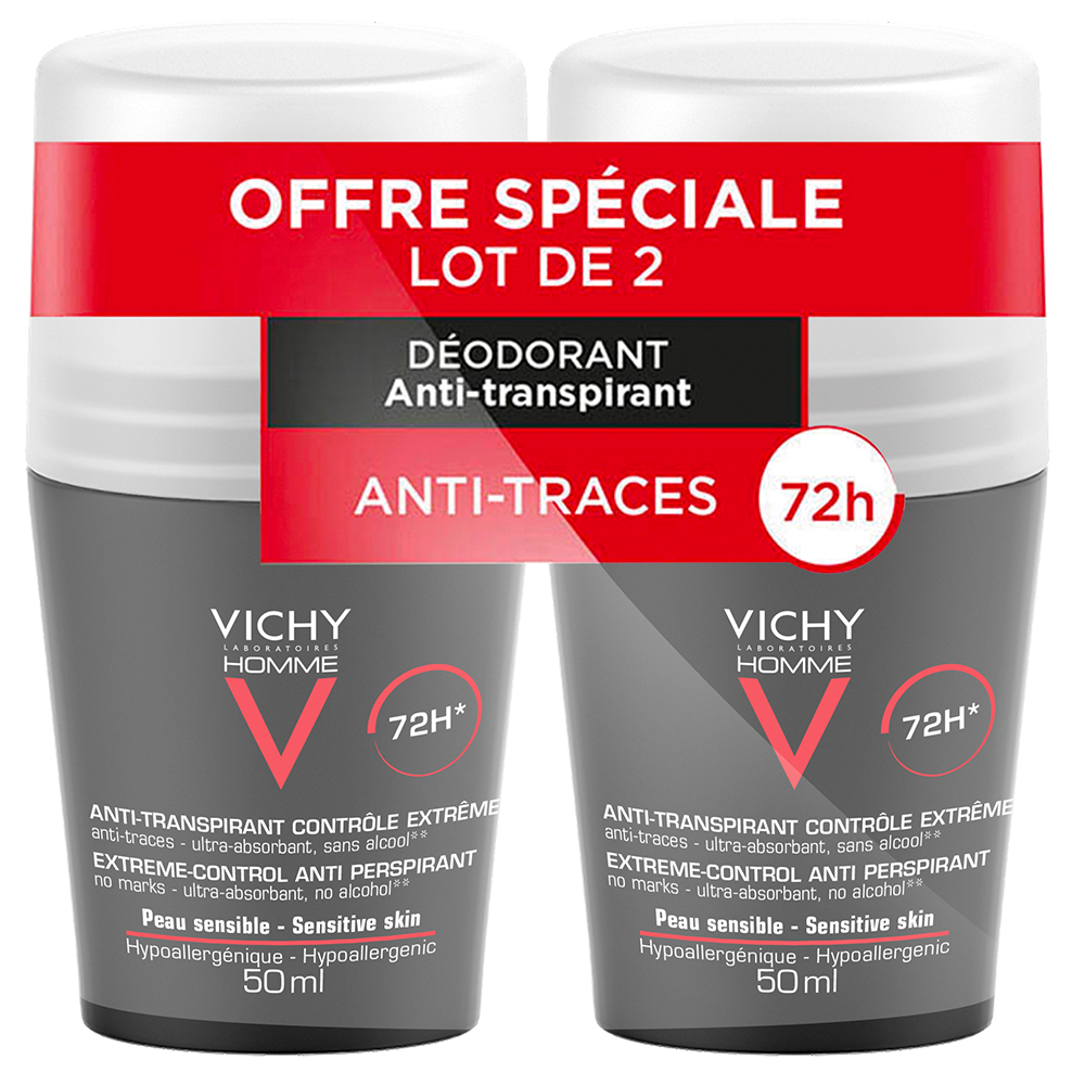 Vichy Déodorant Anti-Transpirant Efficace 72h Contrôle Transpiration Roll-on 2x50ml
