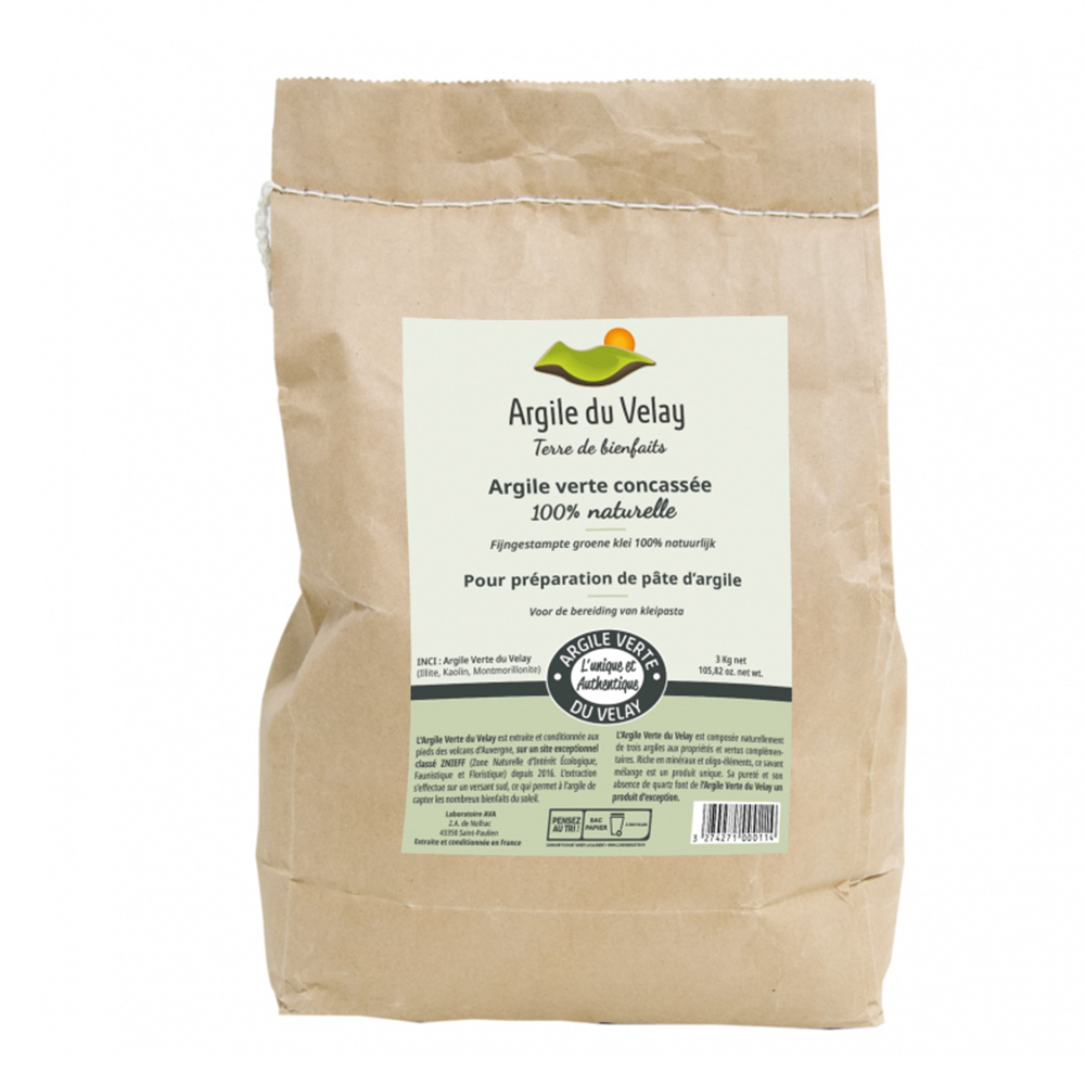 Argile du Velay Le Soin Capillaire Sac Argile Verte Concassee 100% Naturelle Du Velay 3kg