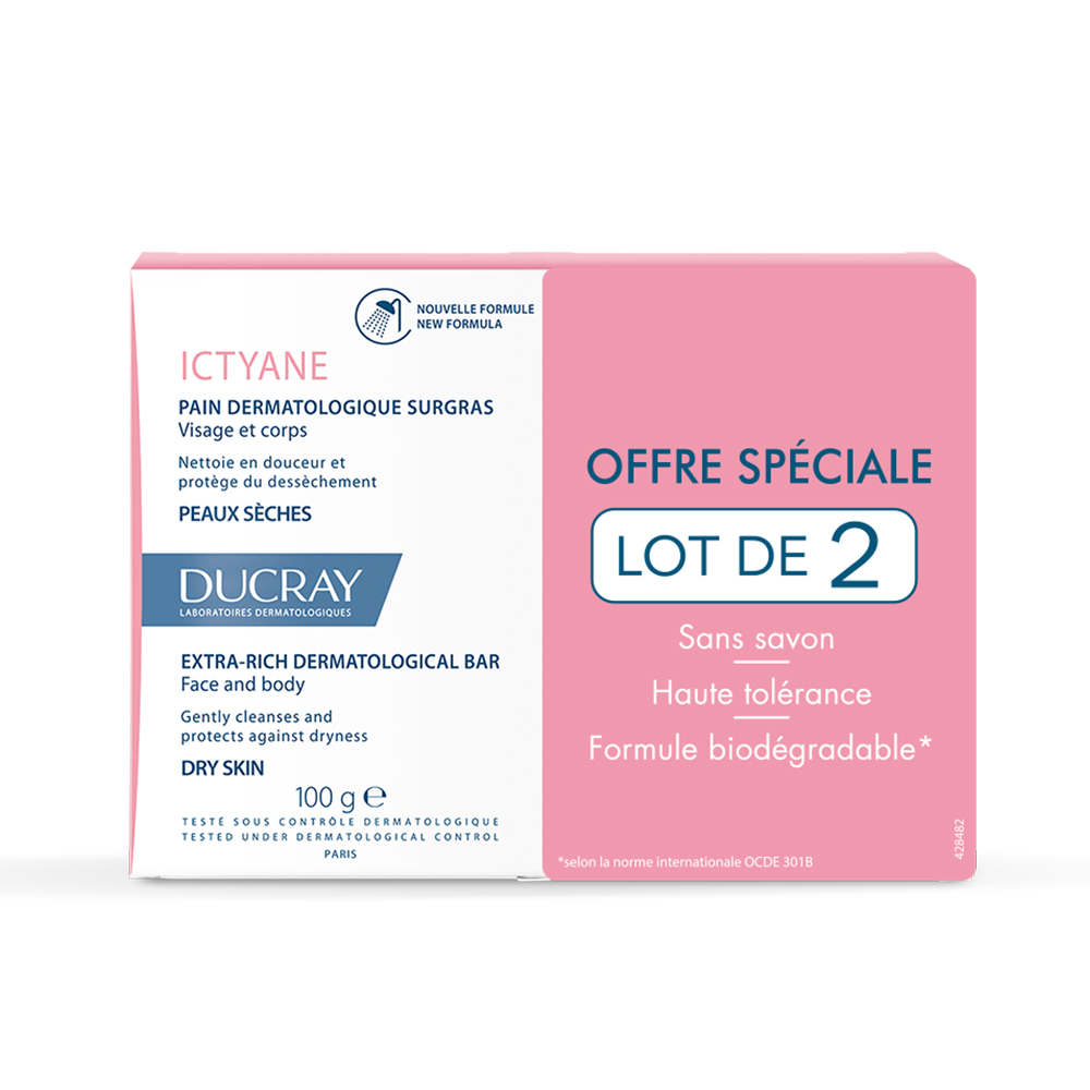 Ducray Ictyane Pain Dermatologique Surgras Visage Et Corps Peaux Seches 2x100g