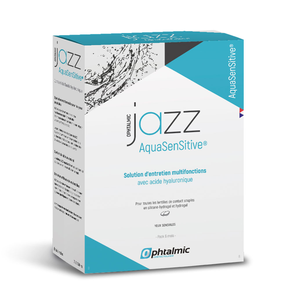 Ophtalmic AquaSensitive Jazz solution multifonction pour tous types de lentilles souples 3x350ml