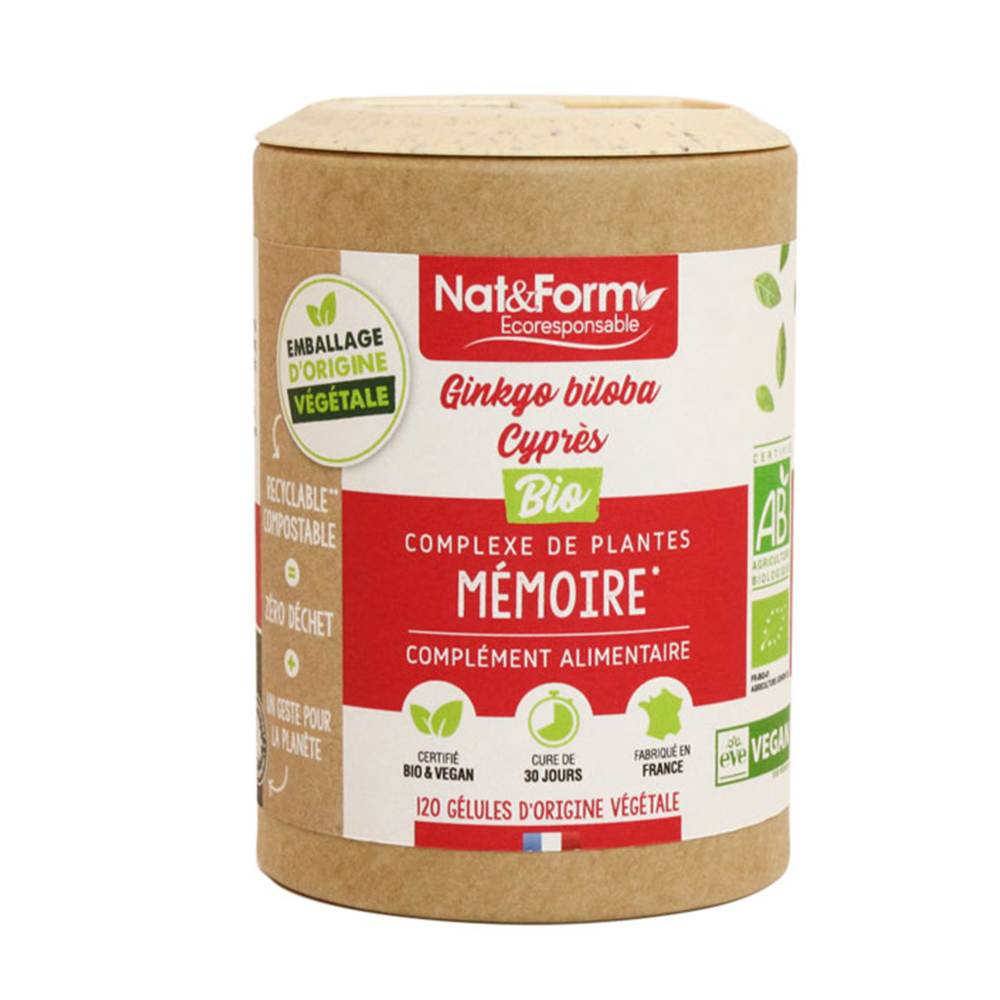 Nat&Form Mémoire - Ginkgo/Cypres Bio Eco 120 gélules végétales
