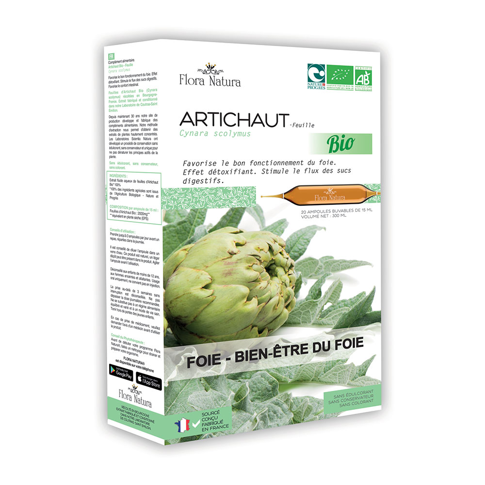 Flora Natura Artichaut Bio Foie et bien-être du foie 20 ampoules