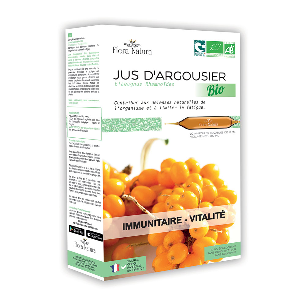 Flora Natura Argousier Bio Immunitaire et vitalité 20 ampoules