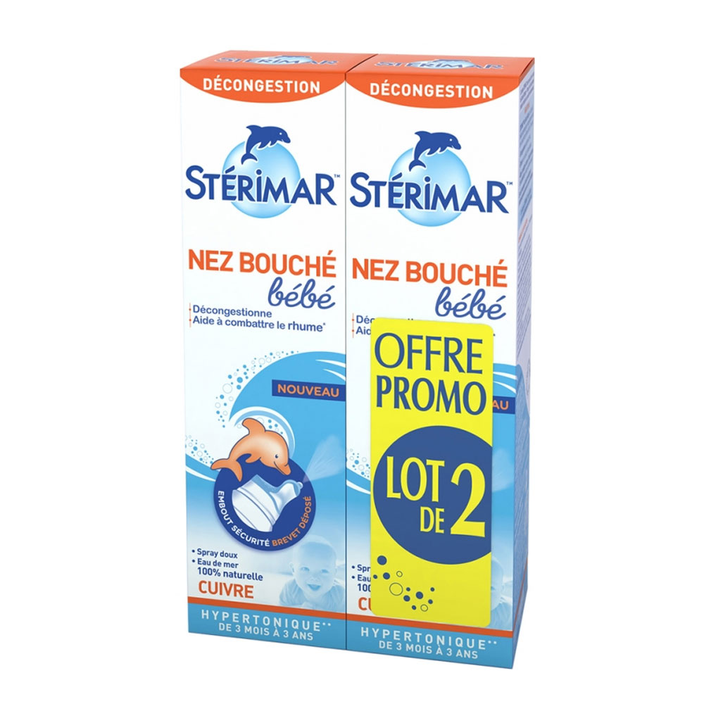 Sterimar Spray Doux Hygiène du nez Bouché Bébé Dès 3 Mois 2x100ml