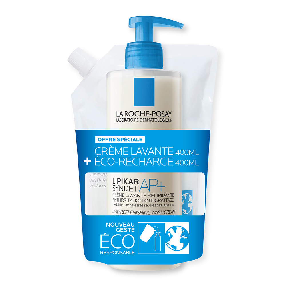 La Roche-Posay Lipikar Syndet AP+ crème Lavante relipidante anti-irritations 400ml + son éco-recharge 400ml 800ml